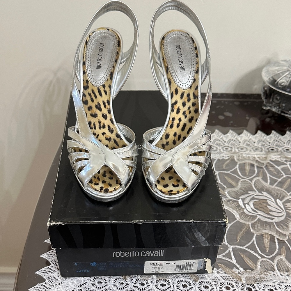 Roberto Cavalli Metallic Silver Heels